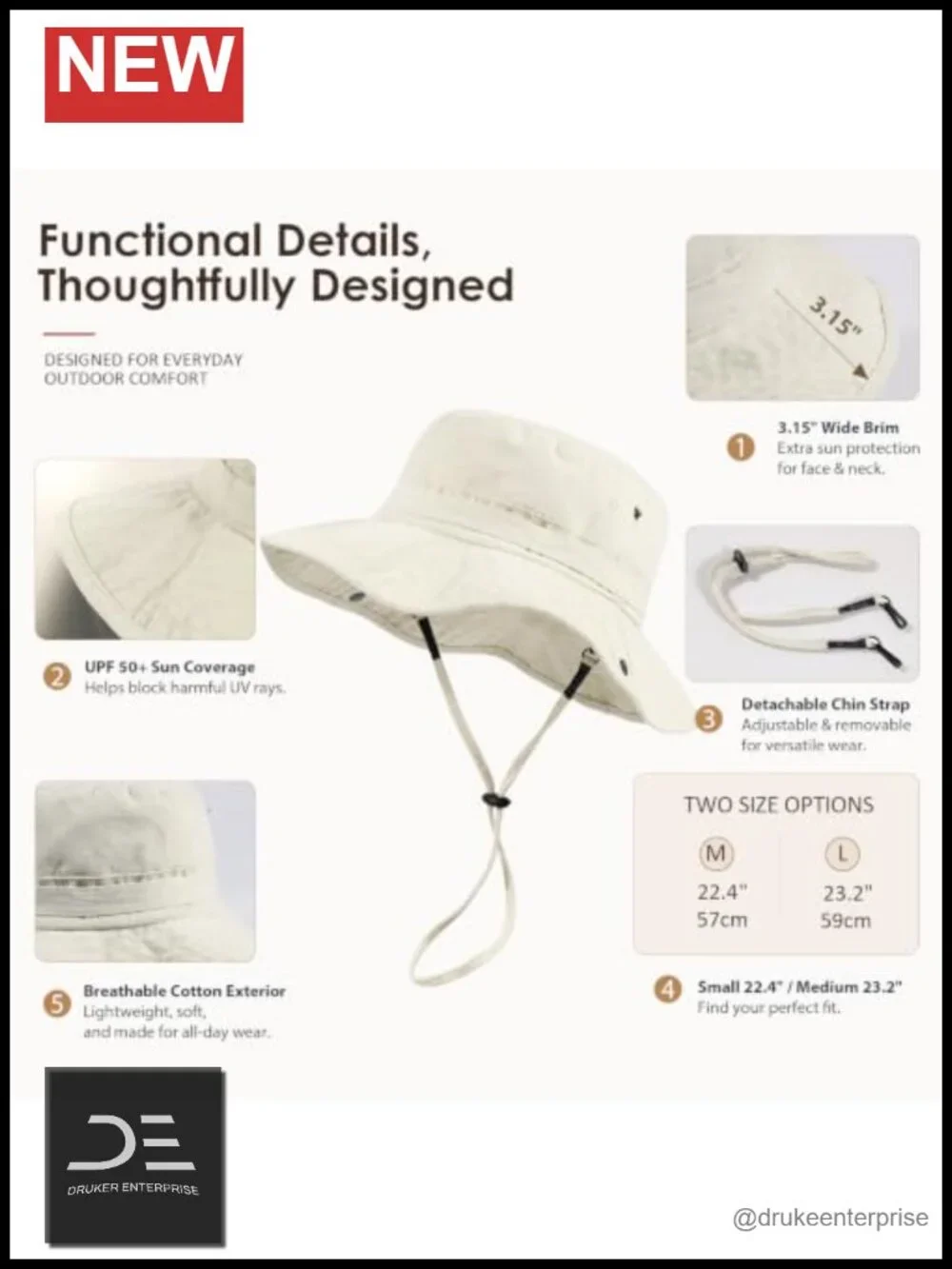 Satin Lined Sun Hat Wide Brim Washed Cotton UPF 50+ for Beach Travel Hiking